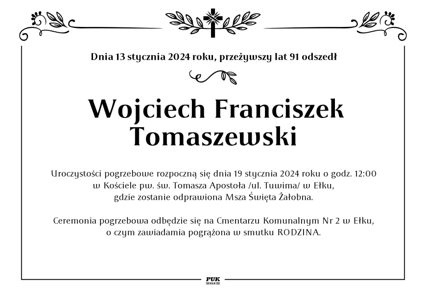 Wojciech Franciszek Tomaszewski Nekrolog I Kondolencje Zak Ad Us Ug